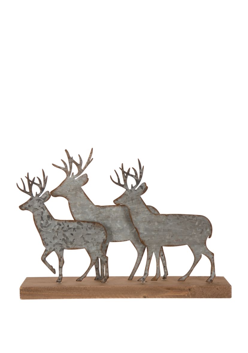13.19 Inch Christmas Galvanized Metal/Wooden Reindeer Table Décor