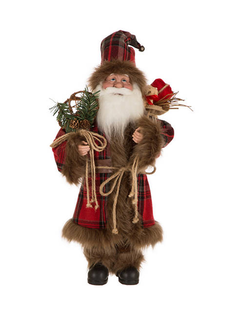 18 Inch Plaid Christmas Santa Claus Figurine