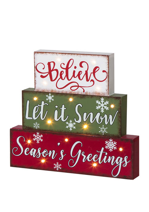 Glitzhome 11.81 Inch Christmas LED Lighted Wooden/Metal Block