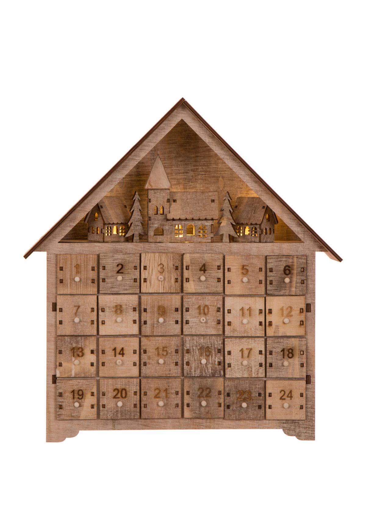 14.17 Inch Countdown to Christmas Wooden House Advent Calendar with LED Lights