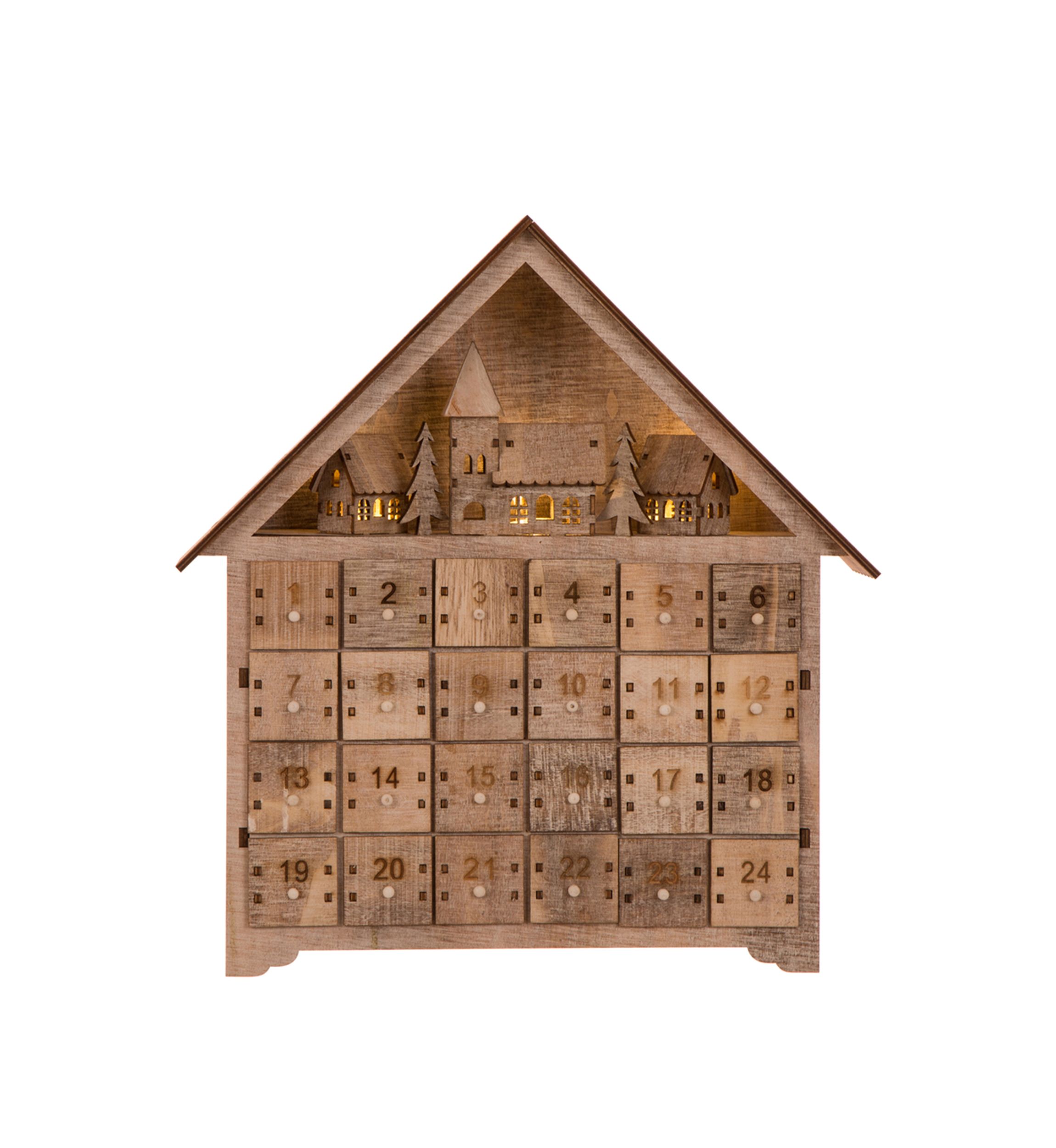 14.17 Inch Countdown to Christmas Wooden House Advent Calendar with LED Lights