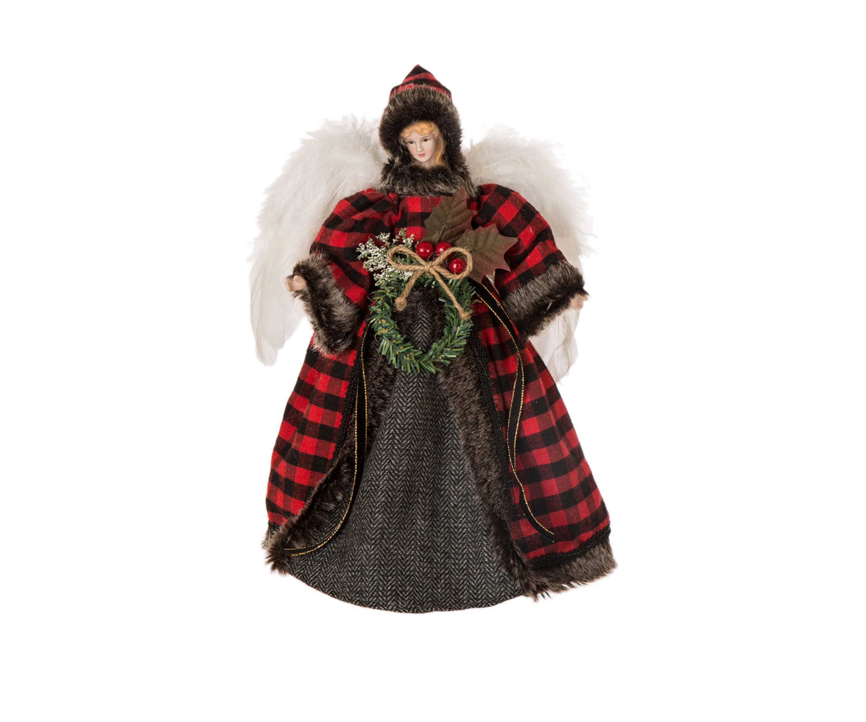 12 Inch Plaid Angel Christmas Tree Topper Decoration