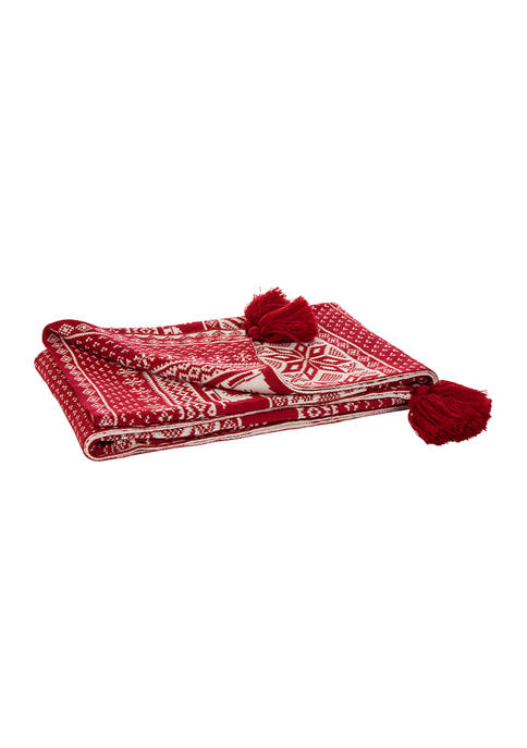 Glitzhome Knitted Snowflake Throw Blanket with Tassels