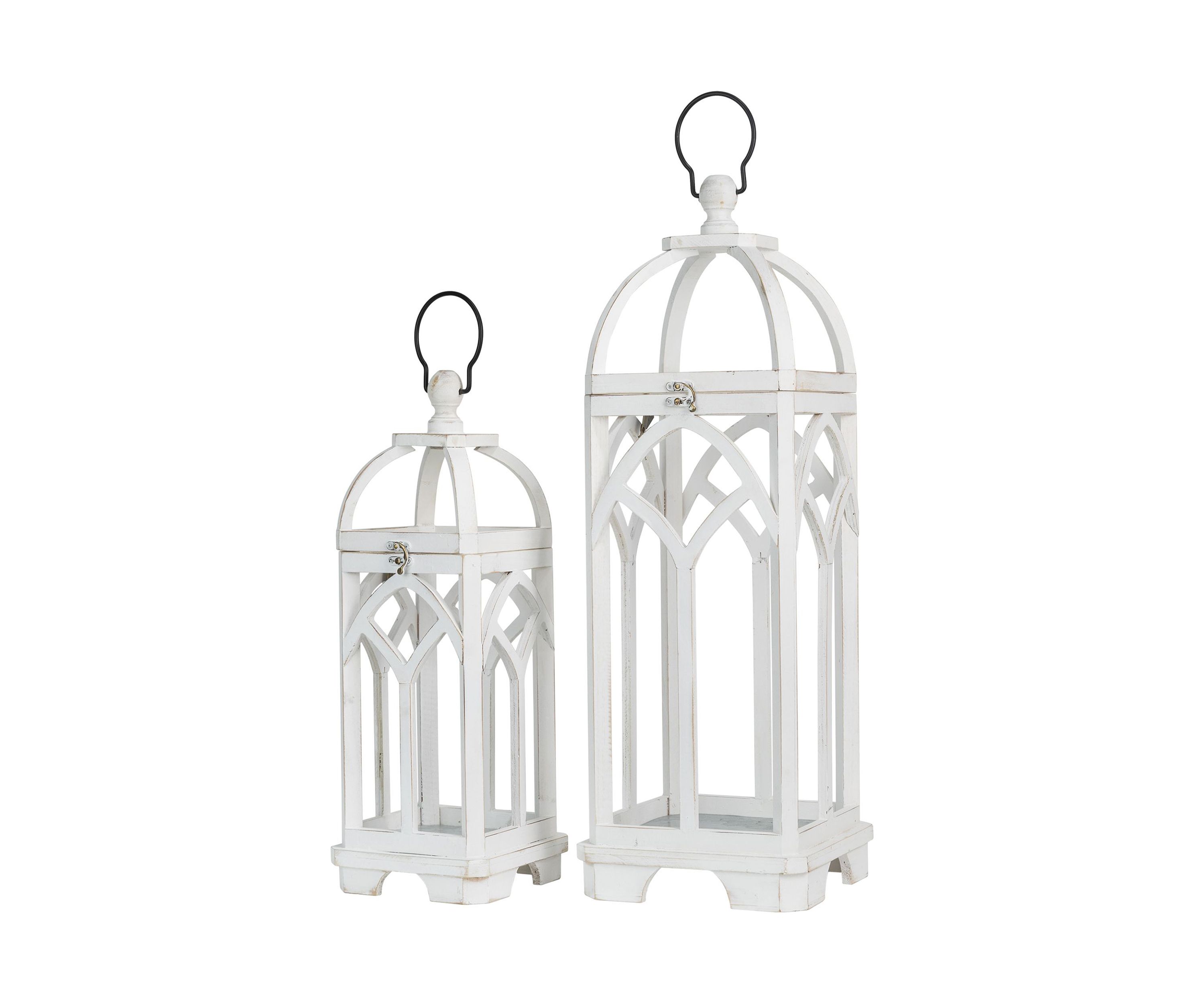 Set of 2 Farmhouse Natural Wooden church window Lanterns