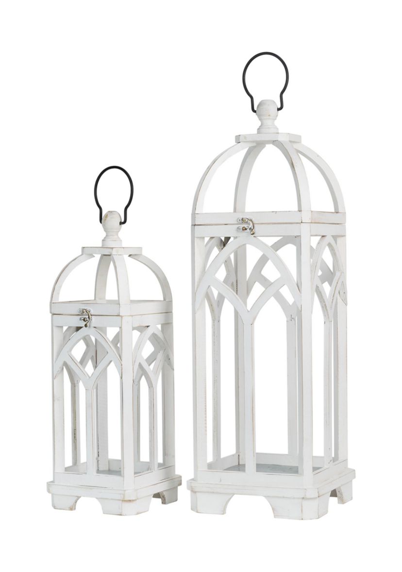 Set of 2 Farmhouse Natural Wooden church window Lanterns