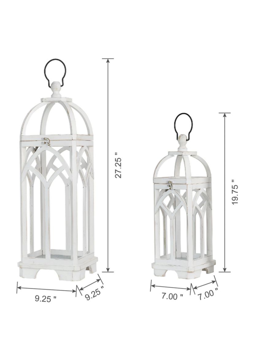 Set of 2 Farmhouse Natural Wooden church window Lanterns