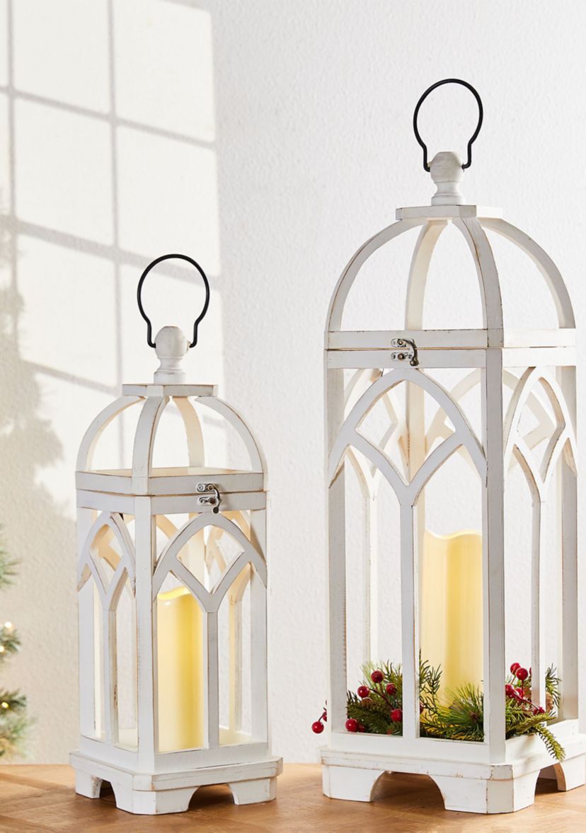 Set of 2 Farmhouse Natural Wooden church window Lanterns