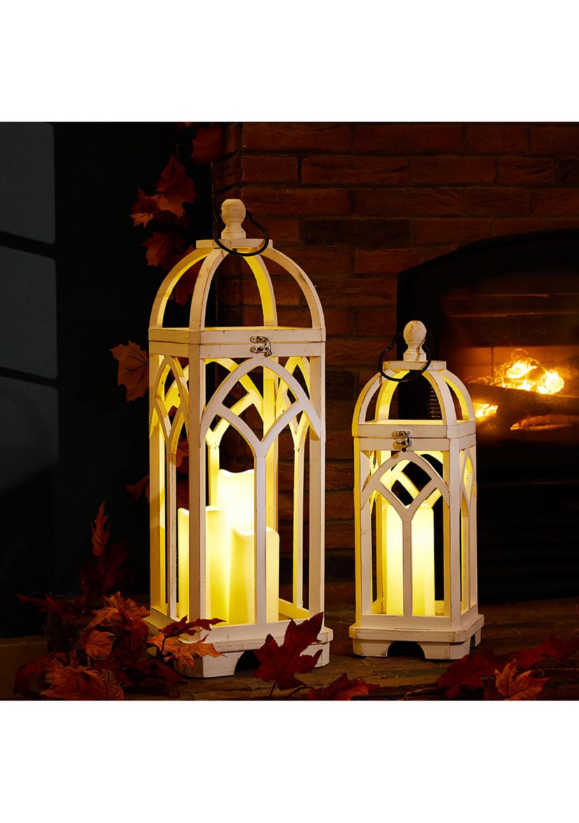 Set of 2 Farmhouse Natural Wooden church window Lanterns