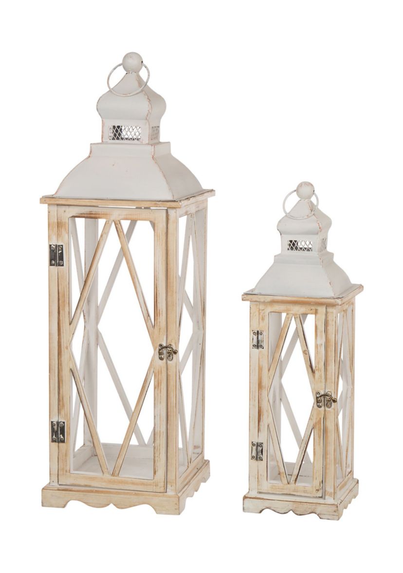 S/2 Farmhouse Wood/Metal Lanterns