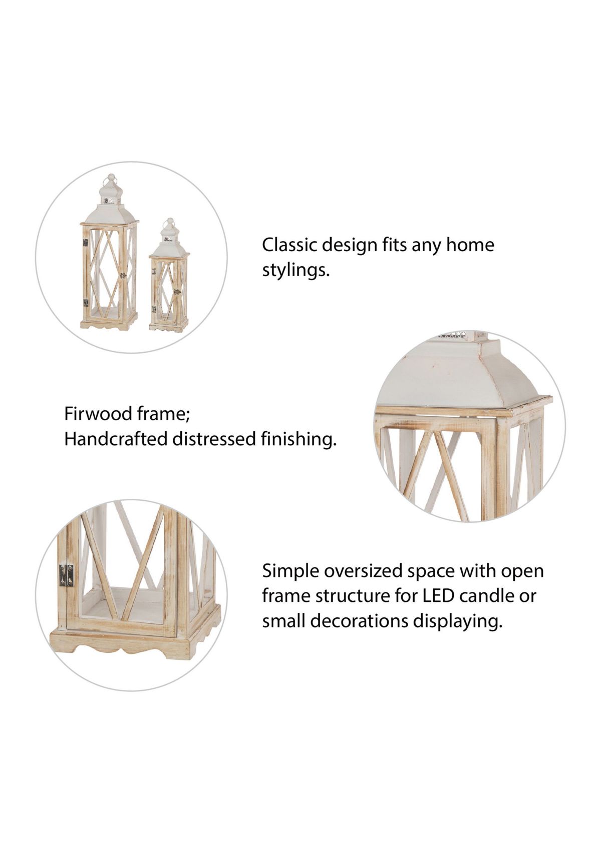 S/2 Farmhouse Wood/Metal Lanterns