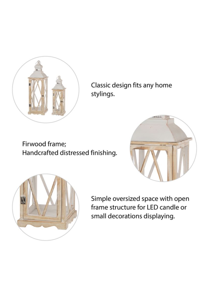 S/2 Farmhouse Wood/Metal Lanterns