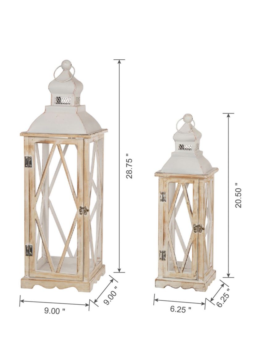S/2 Farmhouse Wood/Metal Lanterns