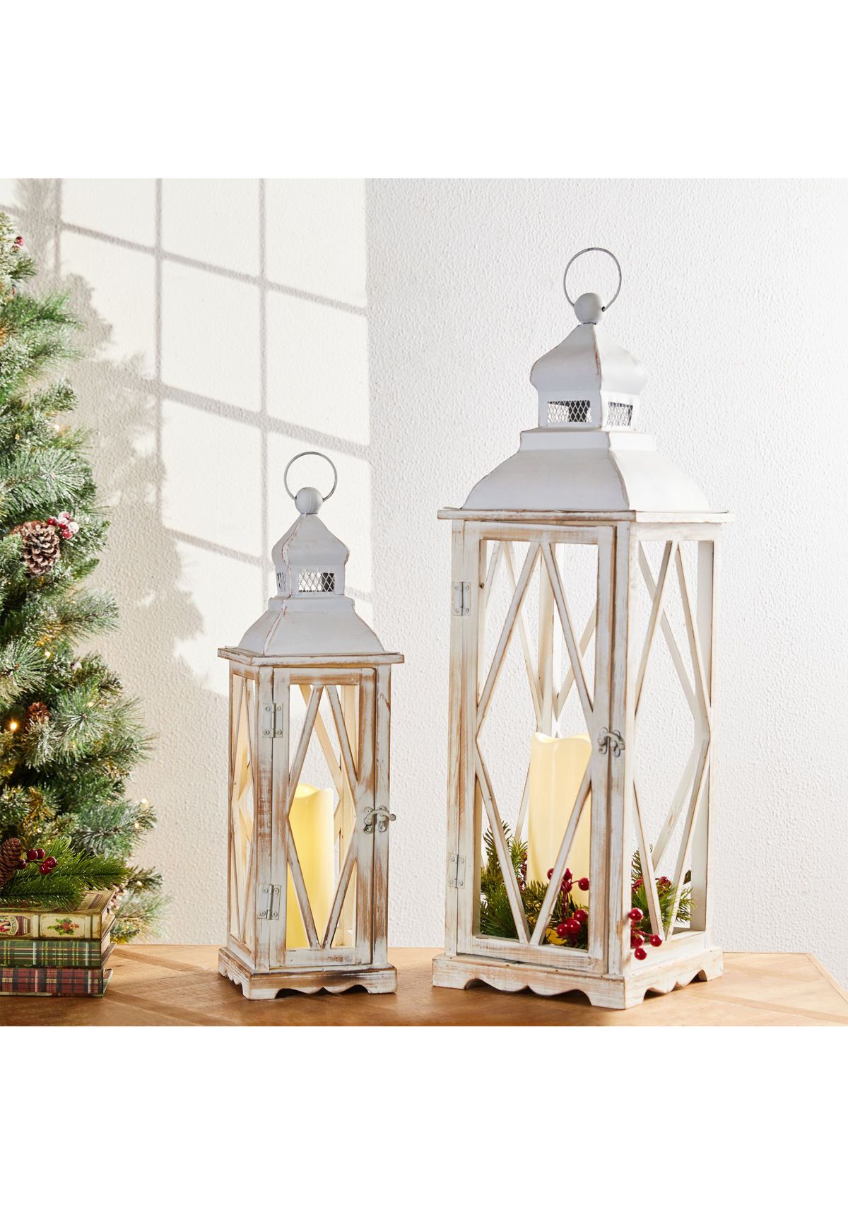 S/2 Farmhouse Wood/Metal Lanterns