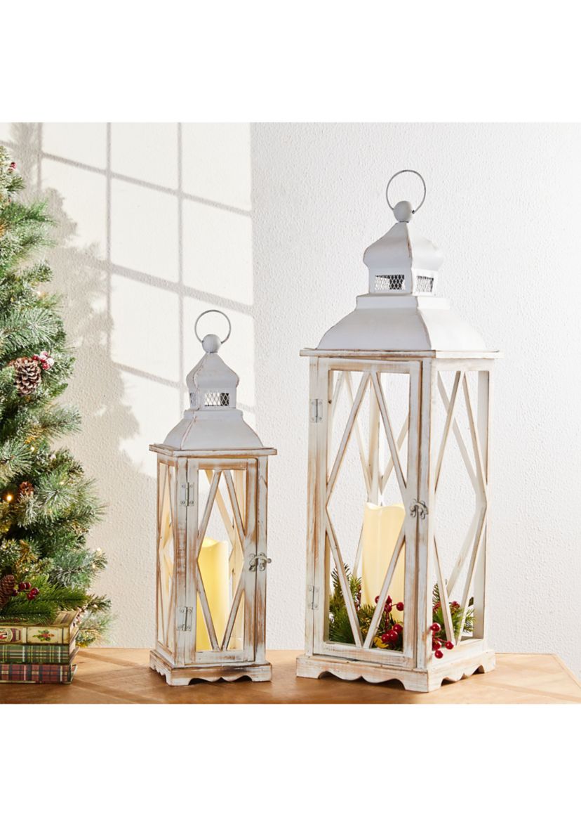 S/2 Farmhouse Wood/Metal Lanterns