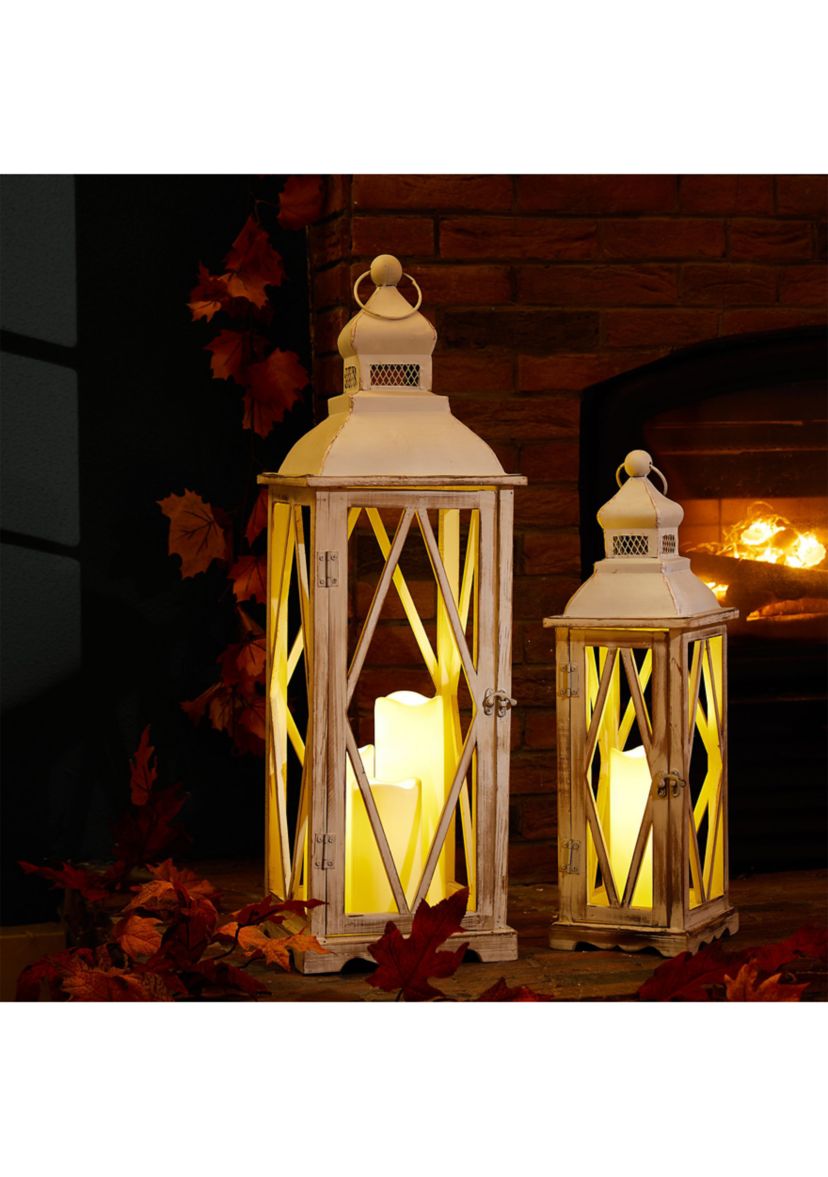 S/2 Farmhouse Wood/Metal Lanterns