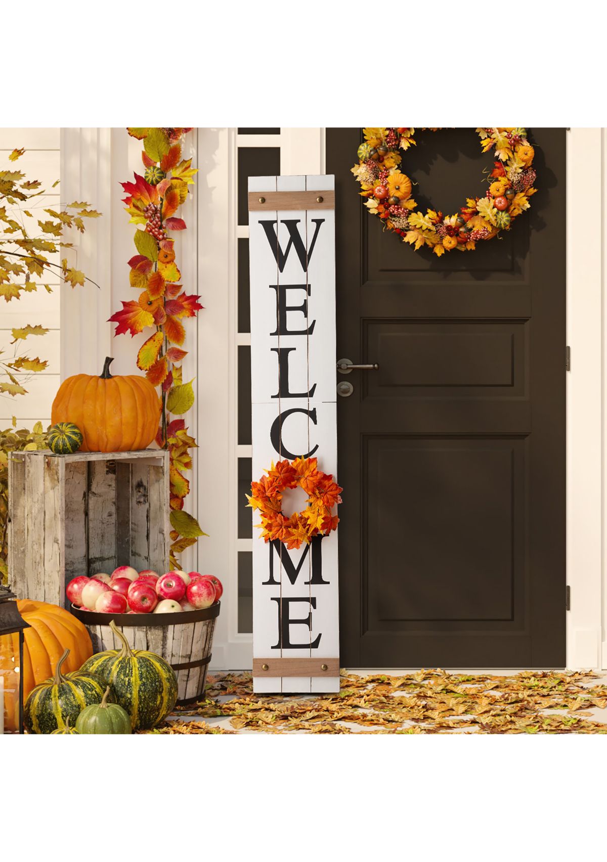 Wooden Welcome Porch Sign, w/4 Changable Wreathes (Spring / July 4th / Fall / Christmas)