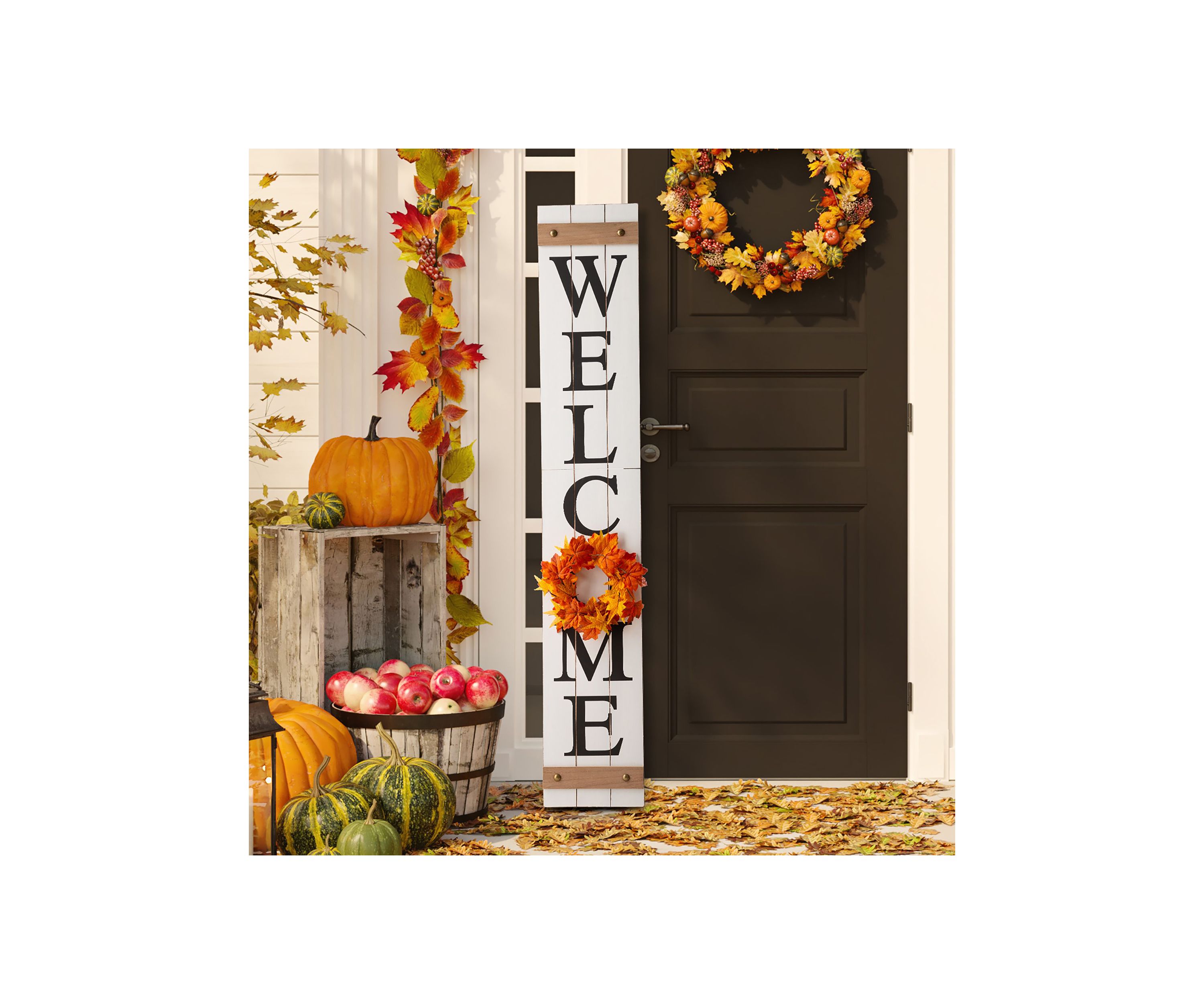 Wooden Welcome Porch Sign, w/4 Changable Wreathes (Spring / July 4th / Fall / Christmas)