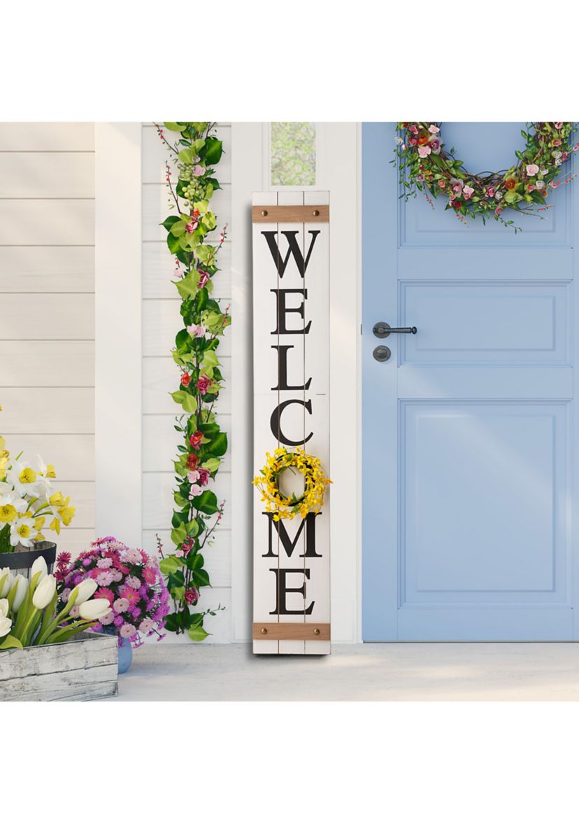 Wooden Welcome Porch Sign, w/4 Changable Wreathes (Spring / July 4th / Fall / Christmas)