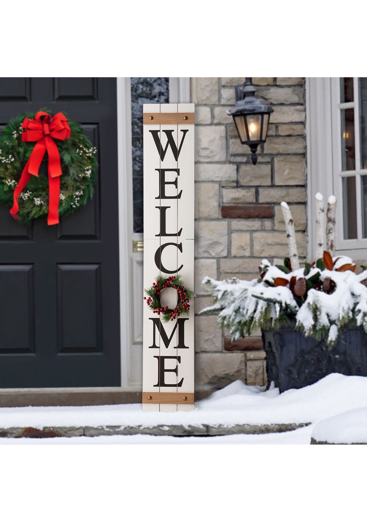Wooden Welcome Porch Sign, w/4 Changable Wreathes (Spring / July 4th / Fall / Christmas)