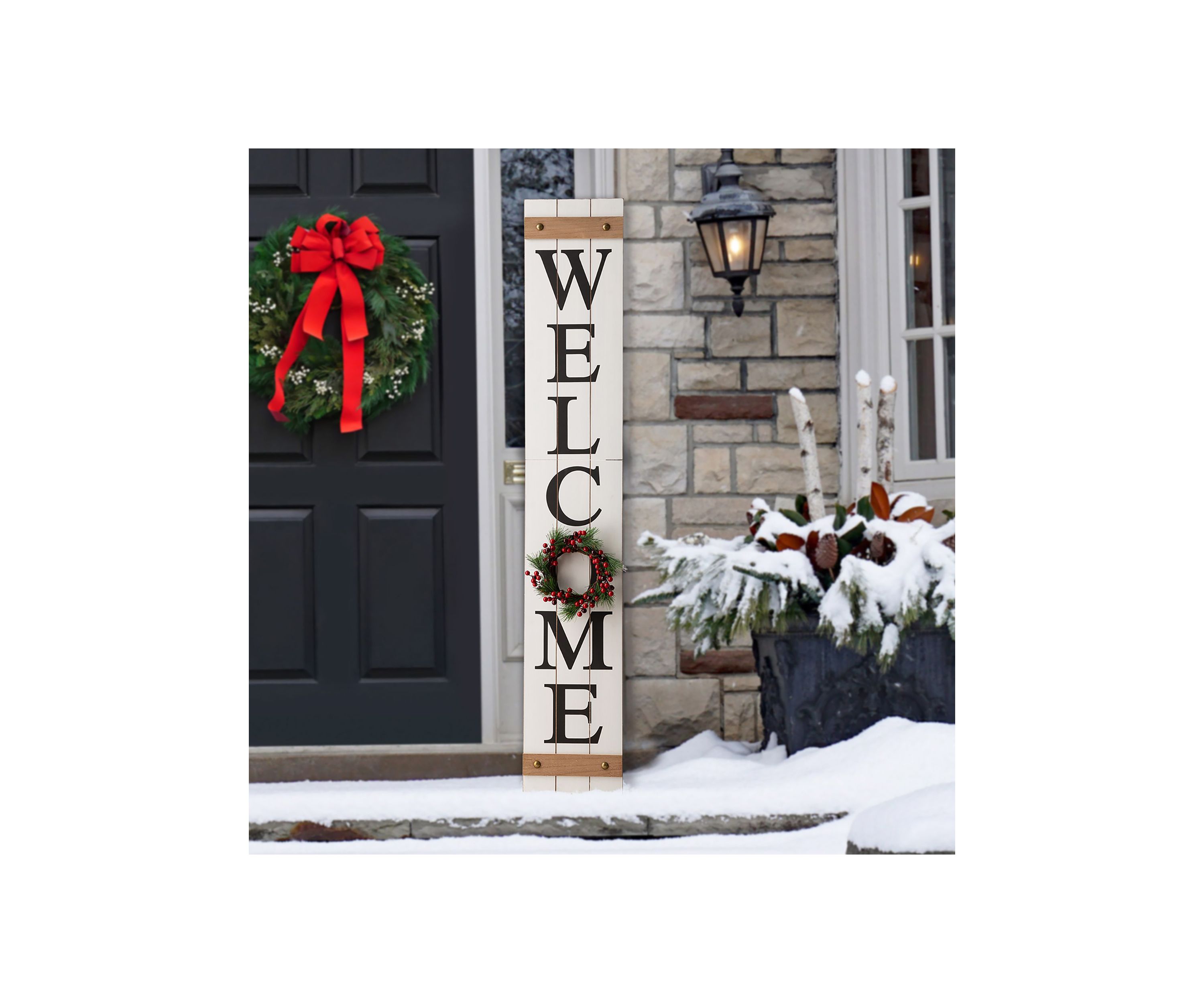 Wooden Welcome Porch Sign, w/4 Changable Wreathes (Spring / July 4th / Fall / Christmas)