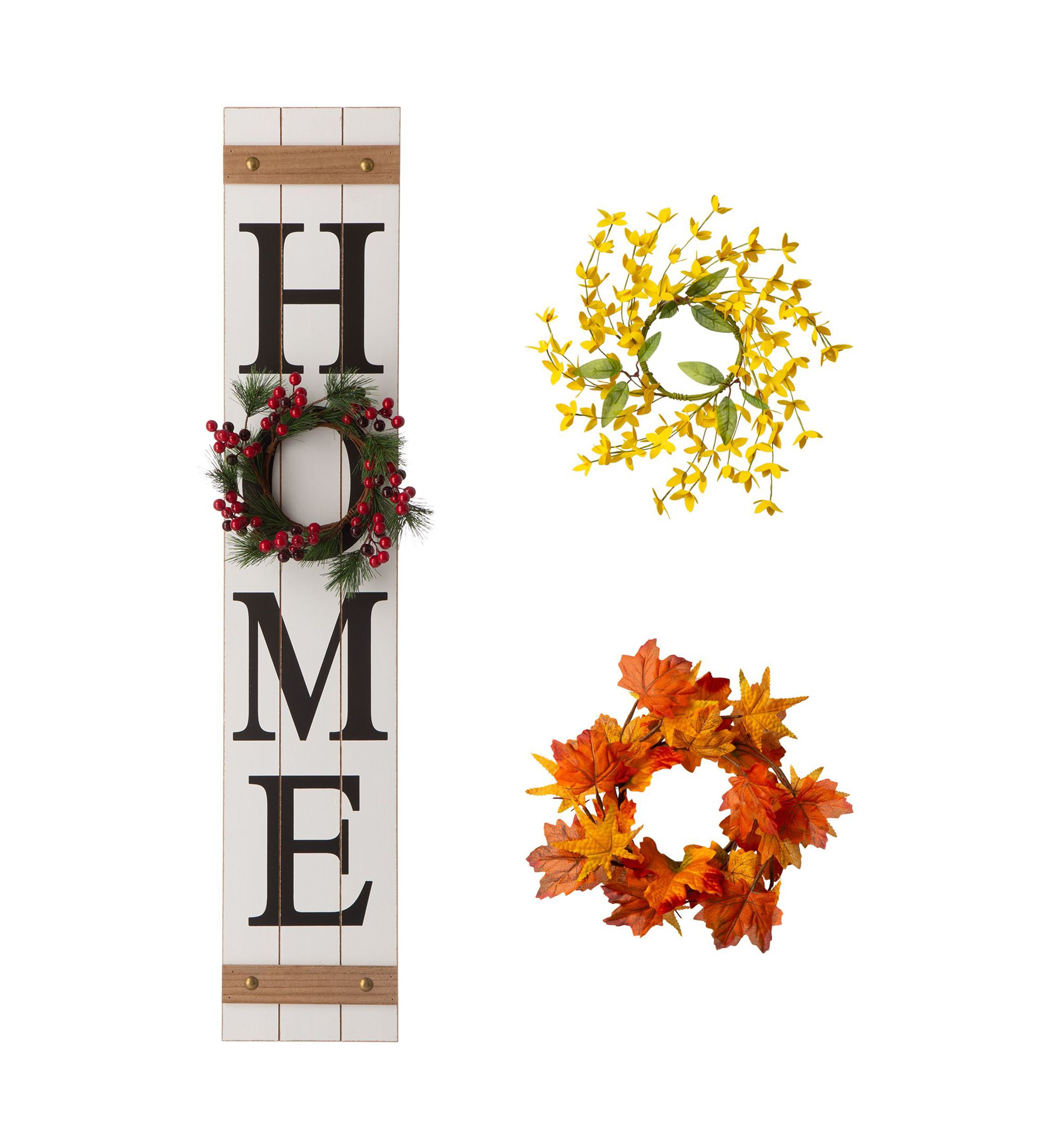 Wooden Home Porch Sign, w/3 Wreathes（Spring / Fall / Christmas）