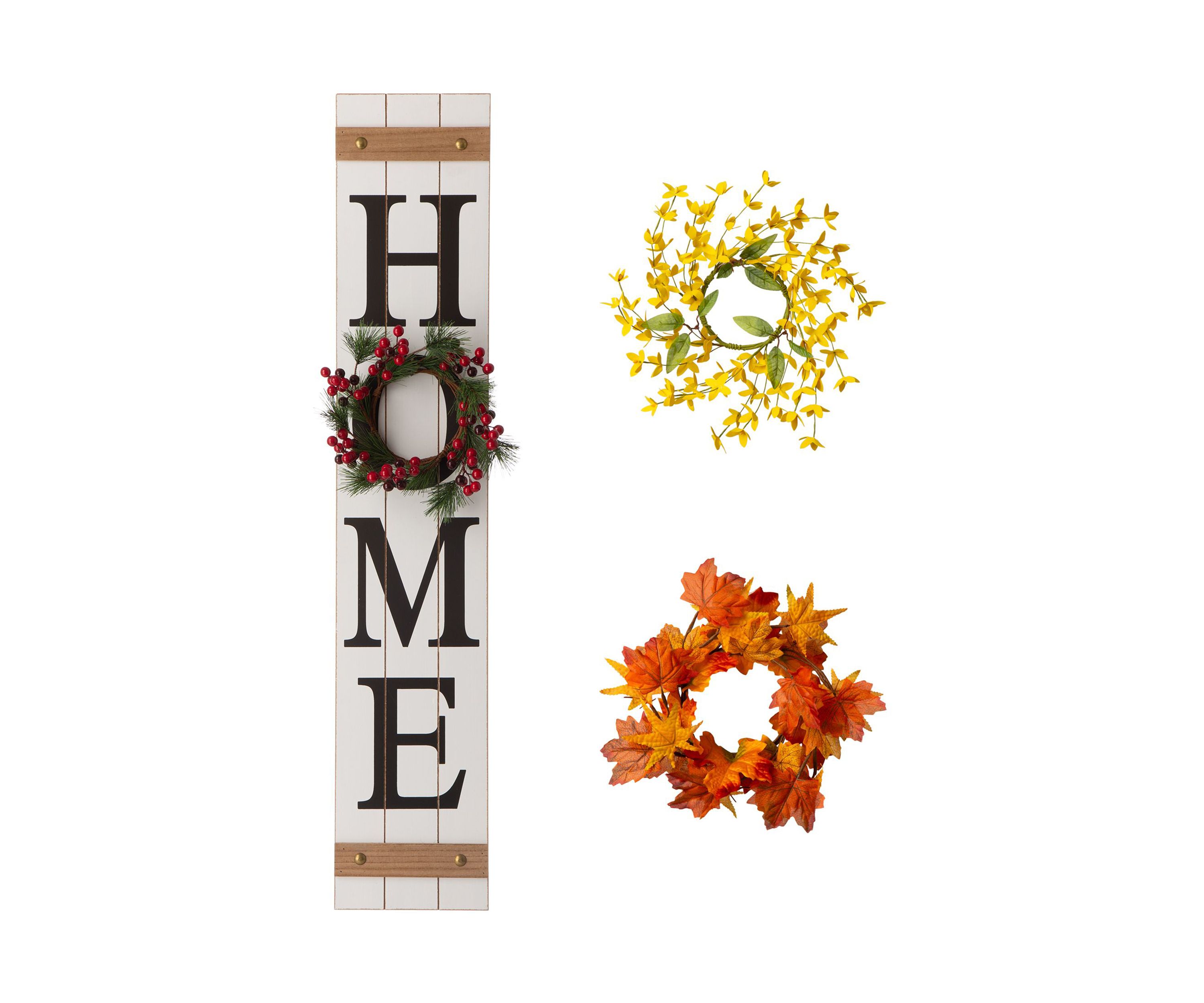 Wooden Home Porch Sign, w/3 Wreathes（Spring / Fall / Christmas）