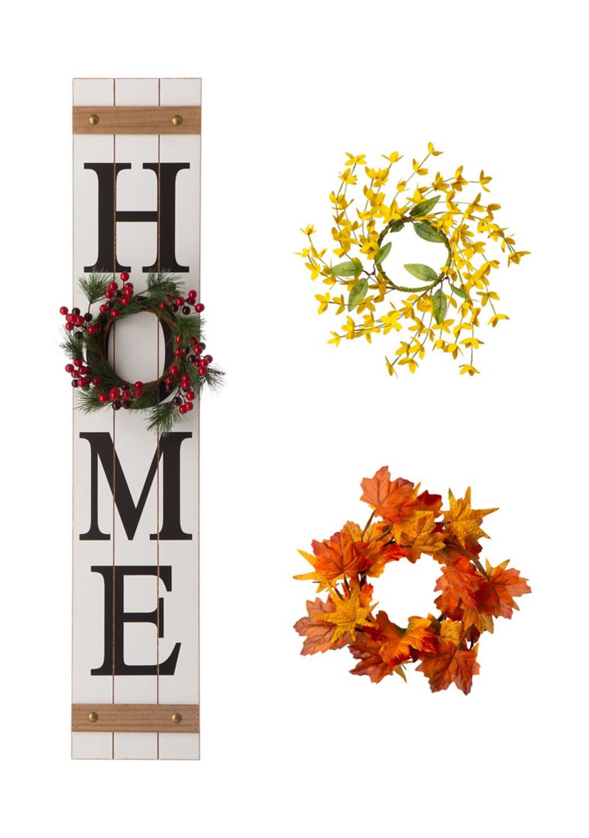 Wooden Home Porch Sign, w/3 Wreathes（Spring / Fall / Christmas）