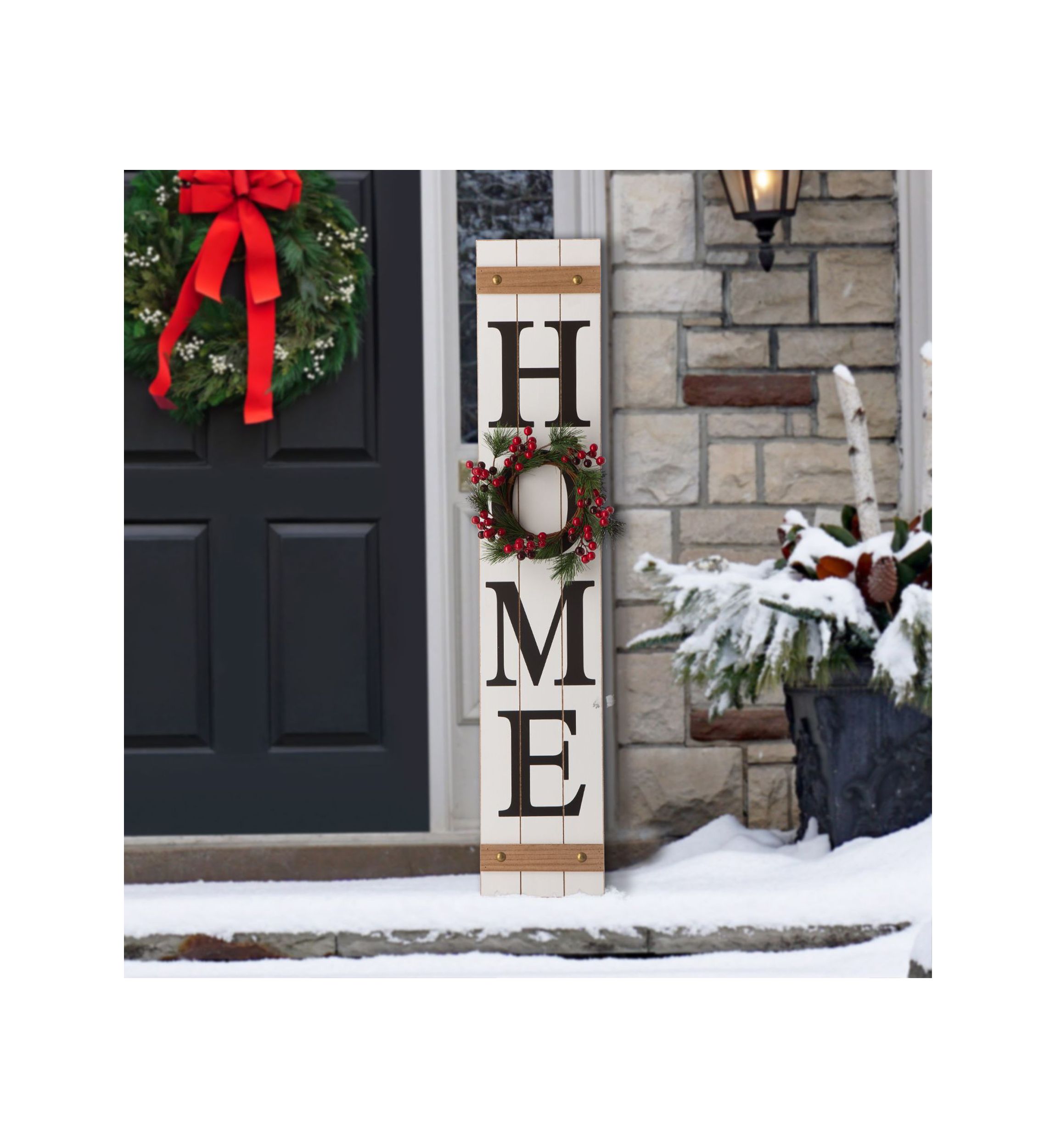 Wooden Home Porch Sign, w/3 Wreathes（Spring / Fall / Christmas）