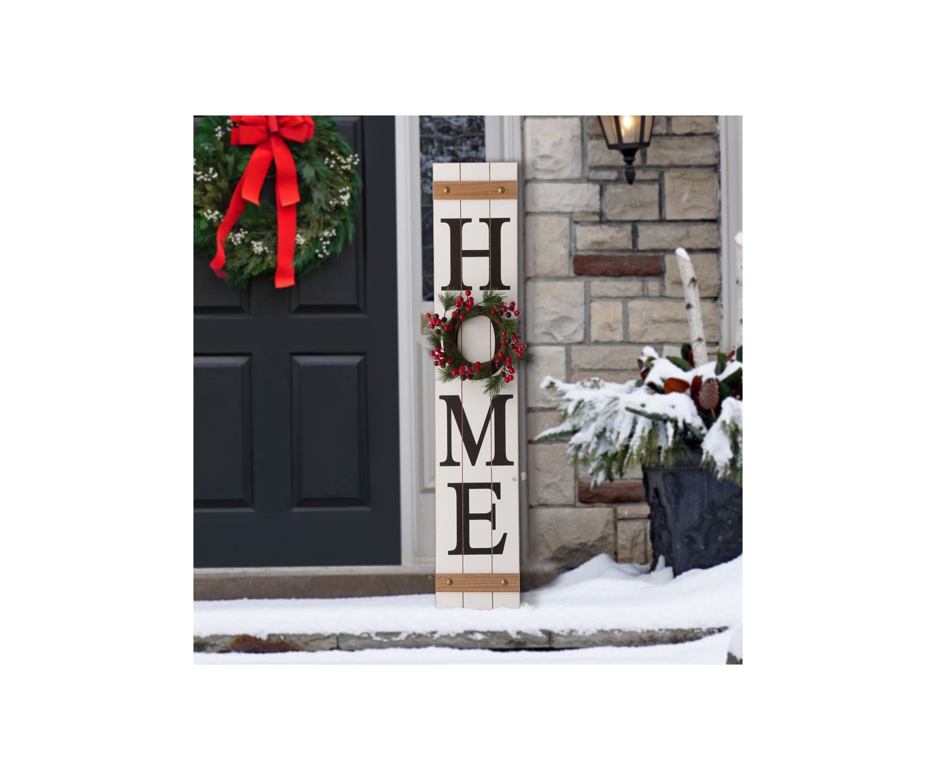 Wooden Home Porch Sign, w/3 Wreathes（Spring / Fall / Christmas）