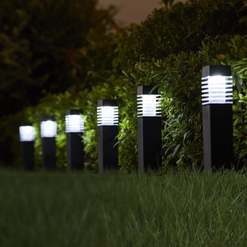 15.25"H Set of 6 Solar Powered Transparent Texture Lens Pathway Stake Light (KD)