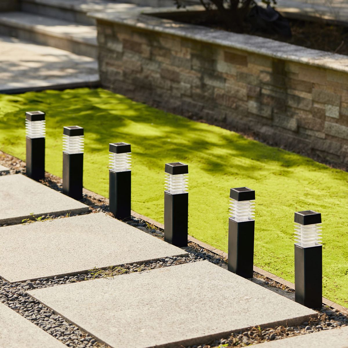 15.25"H Set of 6 Solar Powered Transparent Texture Lens Pathway Stake Light (KD)