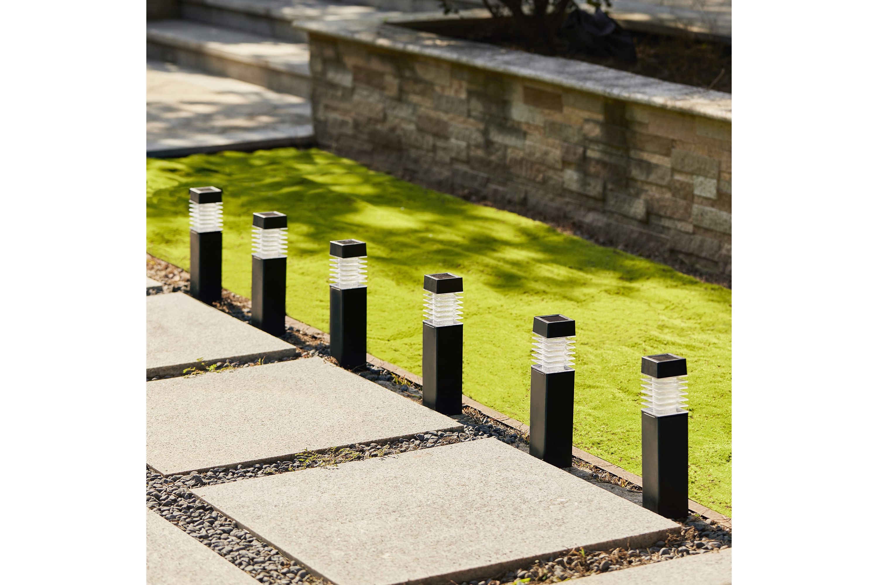 15.25"H Set of 6 Solar Powered Transparent Texture Lens Pathway Stake Light (KD)