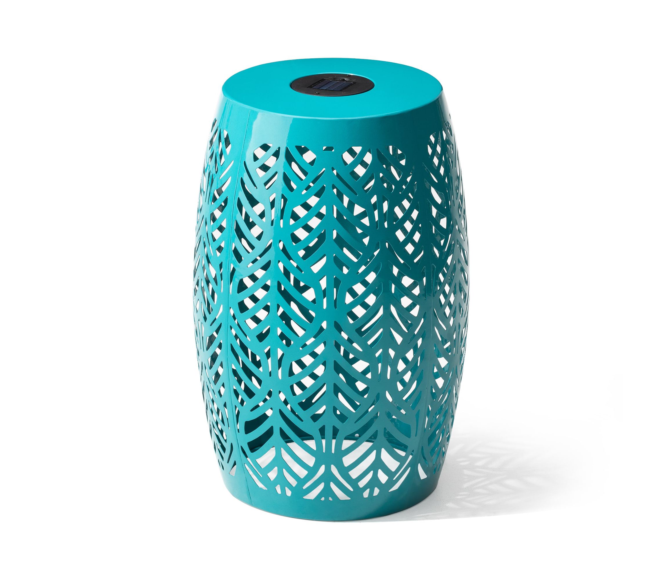 18.25"H Multi-Functional Orange Iron Cutout Leaf Pattern Drum Silhouette Solar Powdered Garden Stools or Planter Stand or Accent Table or Side Table