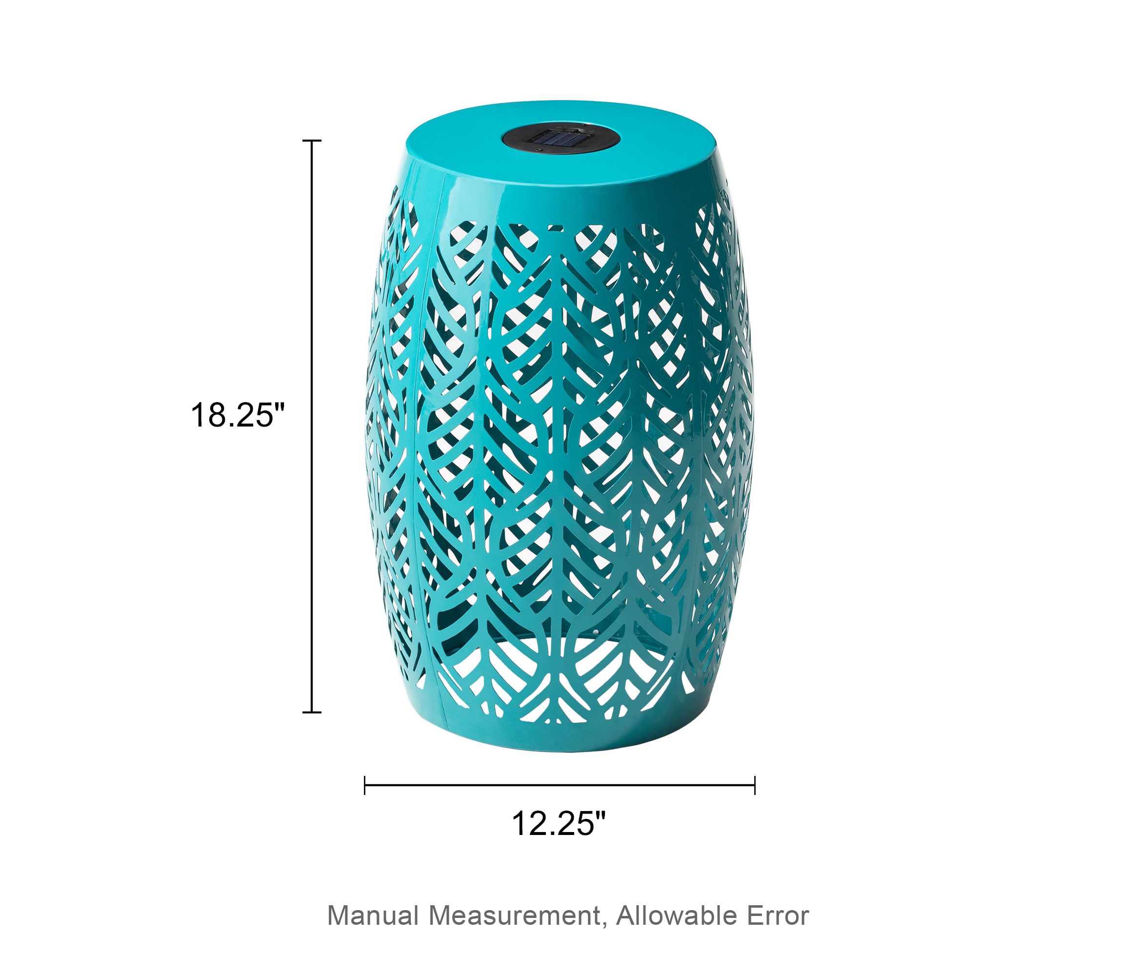 18.25"H Multi-Functional Orange Iron Cutout Leaf Pattern Drum Silhouette Solar Powdered Garden Stools or Planter Stand or Accent Table or Side Table