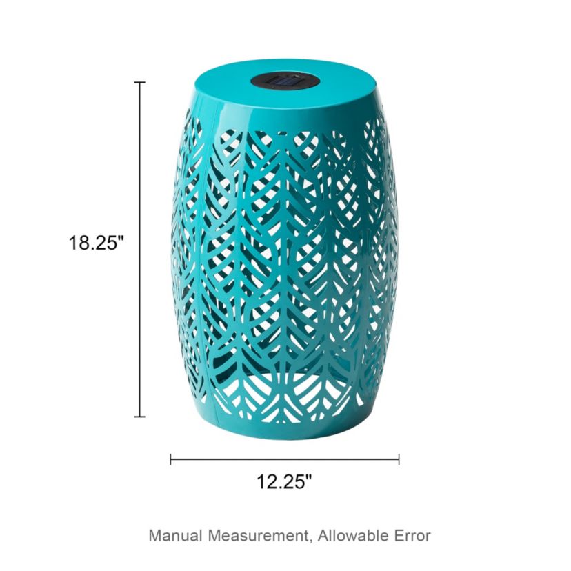 18.25"H Multi-Functional Orange Iron Cutout Leaf Pattern Drum Silhouette Solar Powdered Garden Stools or Planter Stand or Accent Table or Side Table