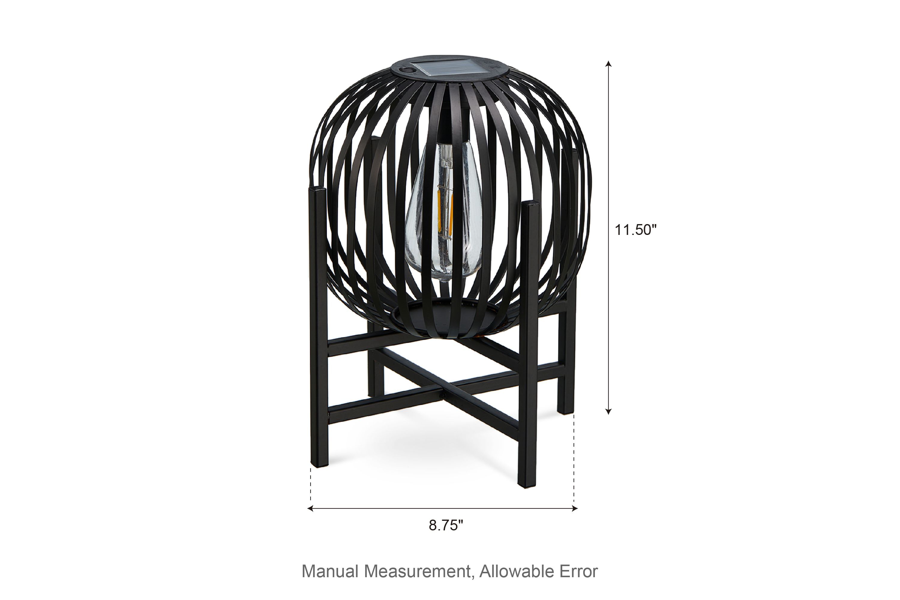 11.50"H Set of 2 Black Metal Stripes Solar Powered Edison Bulb Outdoor Lantern with Stand
