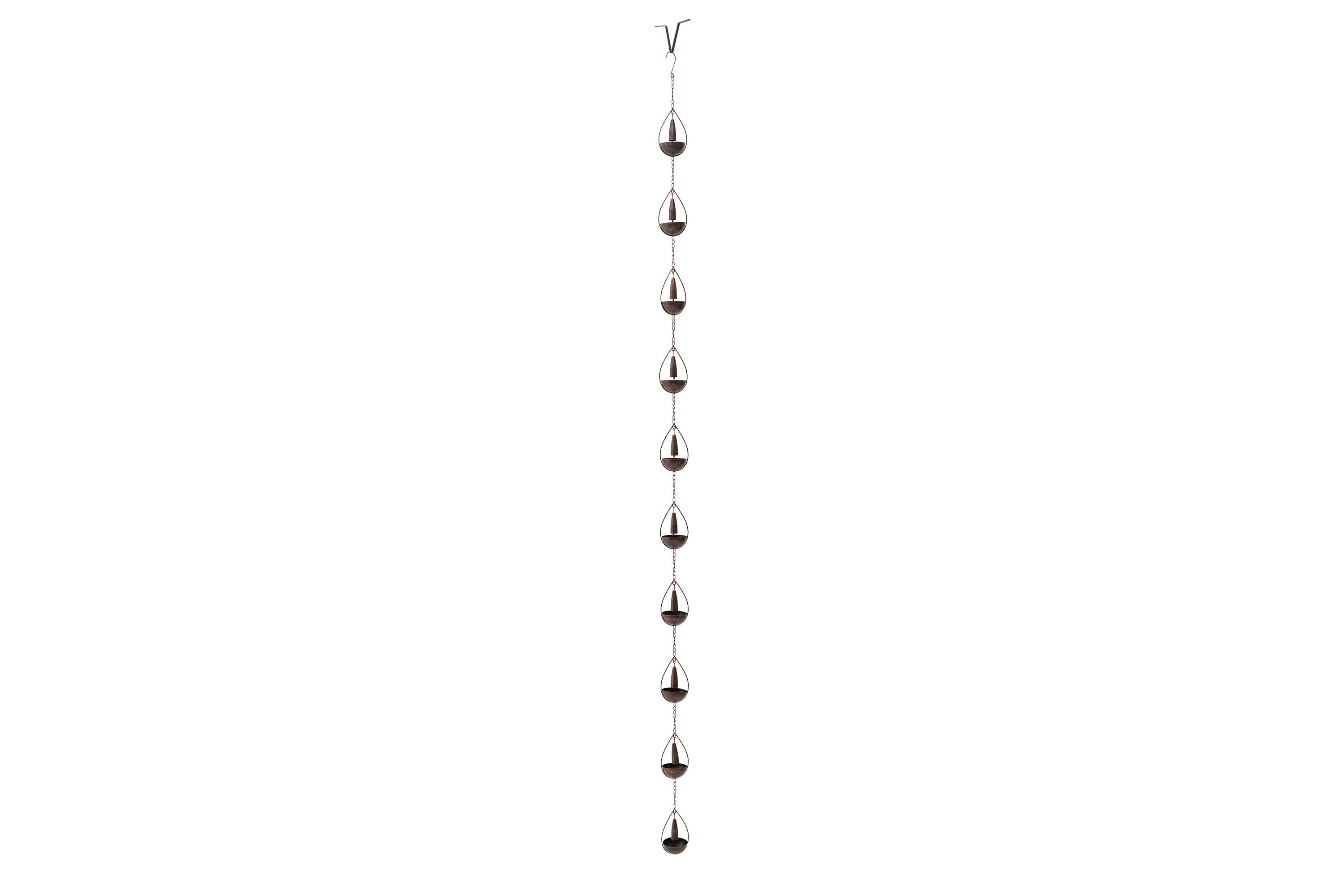 8.5ft 10-Piece Faux Copper Bowl and Bell Shaped Rain Chain with V-Shaped Gutter Clip