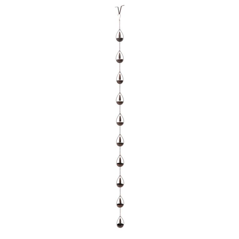 8.5ft 10-Piece Faux Copper Bowl and Bell Shaped Rain Chain with V-Shaped Gutter Clip