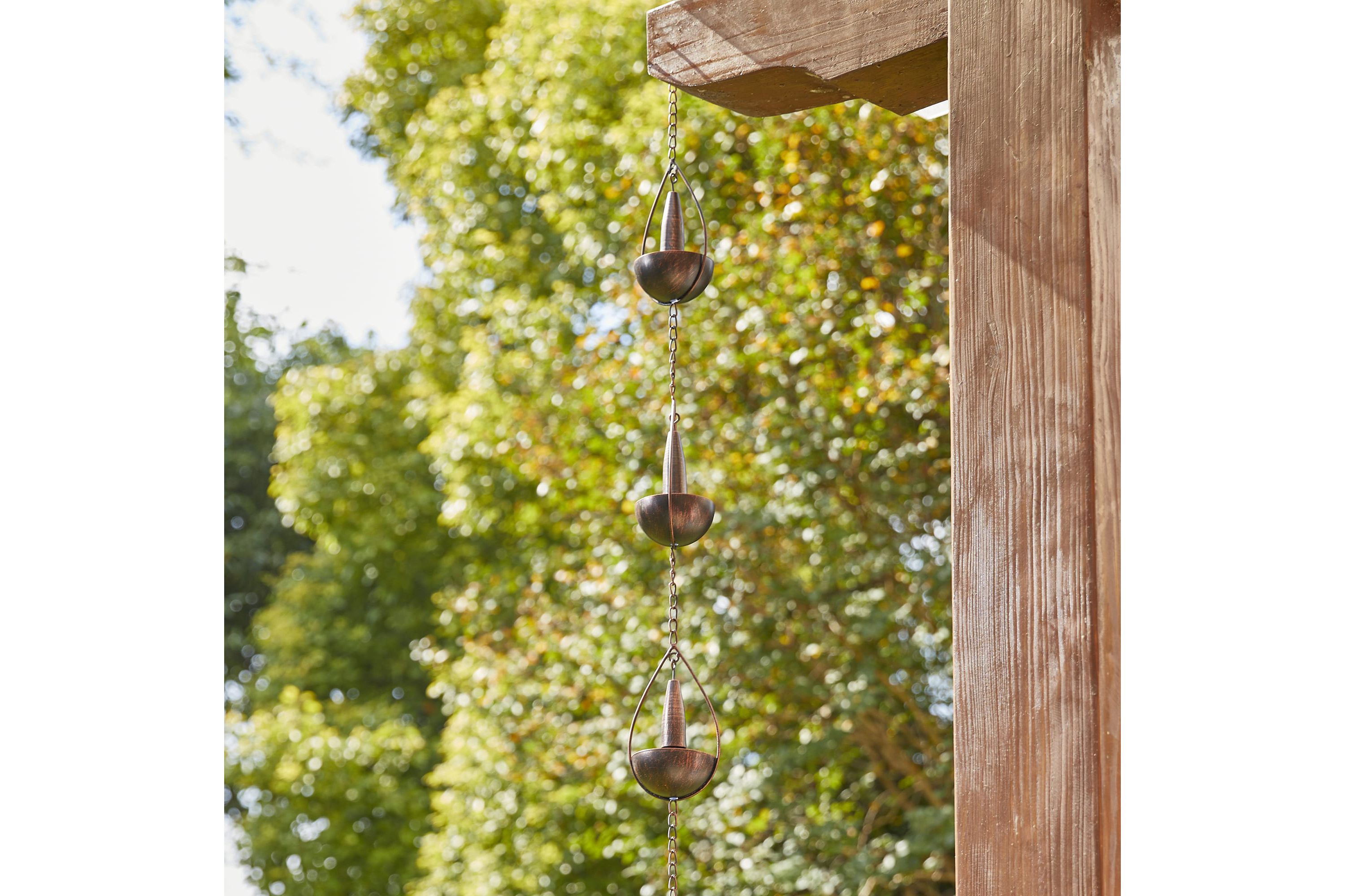 8.5ft 10-Piece Faux Copper Bowl and Bell Shaped Rain Chain with V-Shaped Gutter Clip