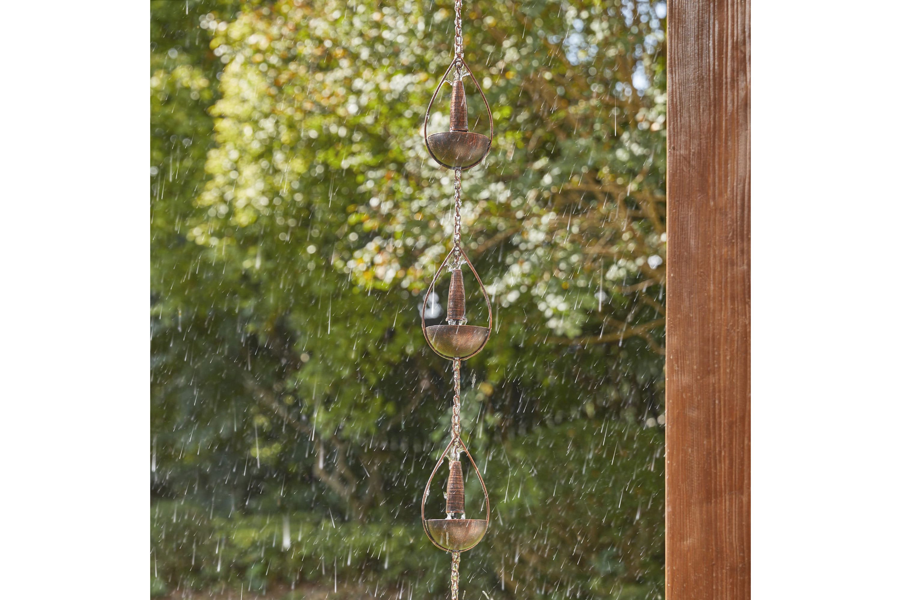 8.5ft 10-Piece Faux Copper Bowl and Bell Shaped Rain Chain with V-Shaped Gutter Clip