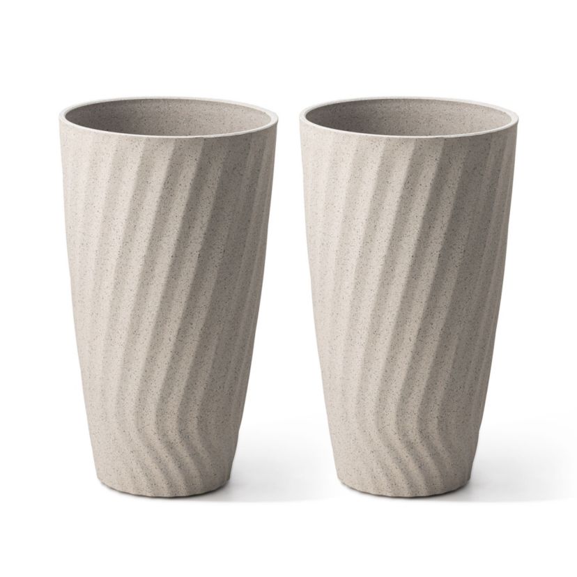 22.5"H Oversized Set of 2 Turquoise Eco-Friendly Resin and Stone Faux Ceramic Textured Tall Planter