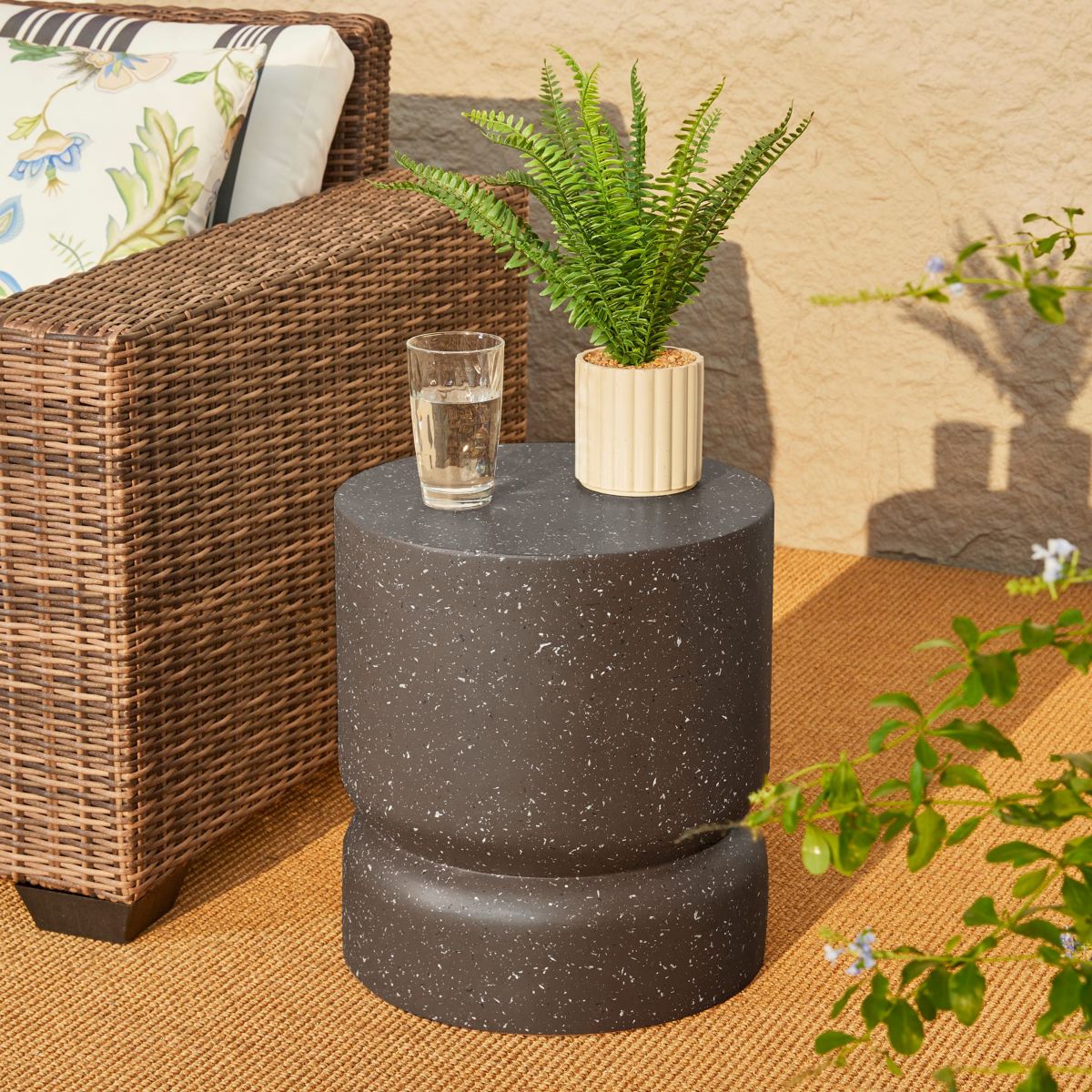 17.25"H Multi-functional MGO Faux Terrazzo Garden Stool or Planter Stand or Accent Table