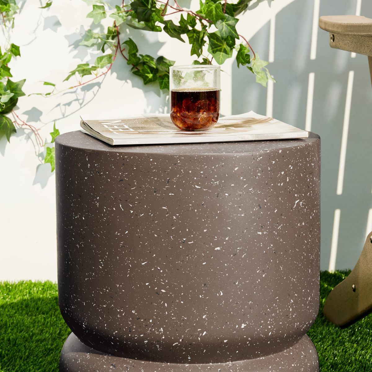 17.25"H Multi-functional MGO Faux Terrazzo Garden Stool or Planter Stand or Accent Table