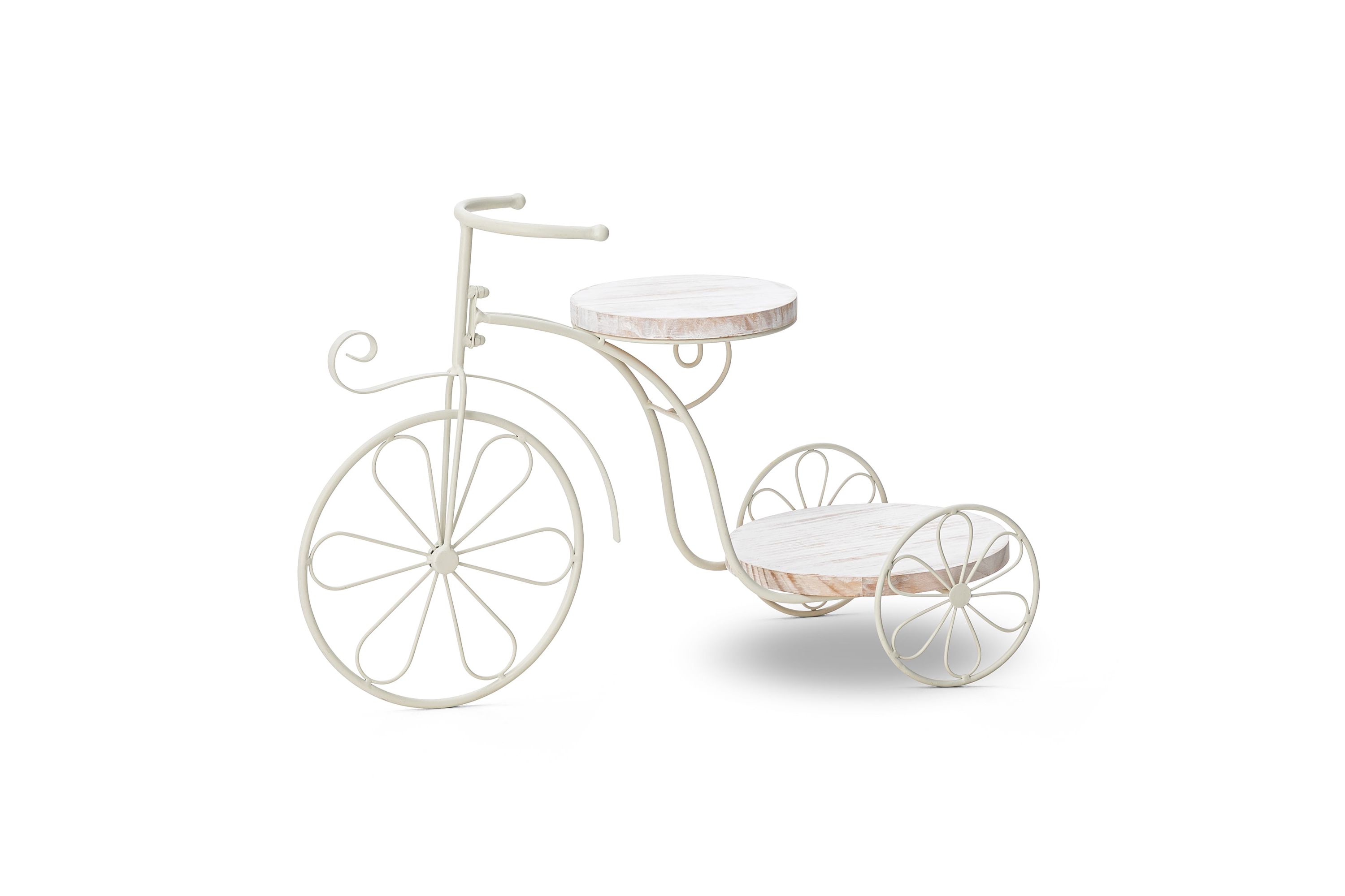 18"L Washed White Solid Wood and Metal Tricycle Planter StandTray Size: 9.25"D X 0.75"H