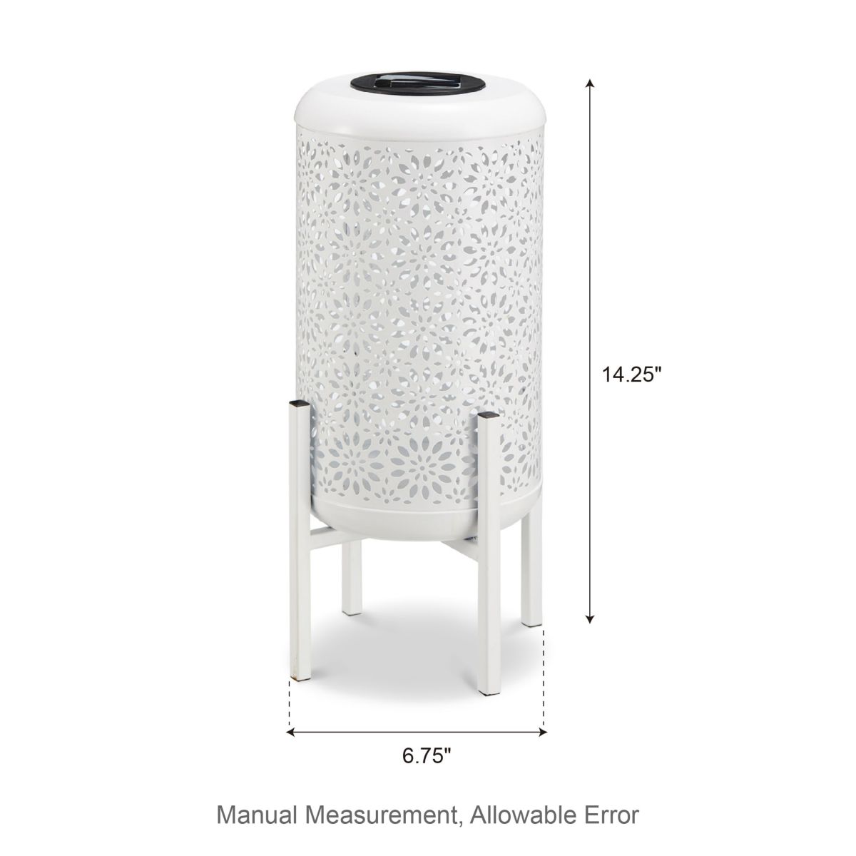 14.25"H Set of 2 White Metal Cutout Flower Pattern Solar Powered LED Outdoor Lantern with Stand