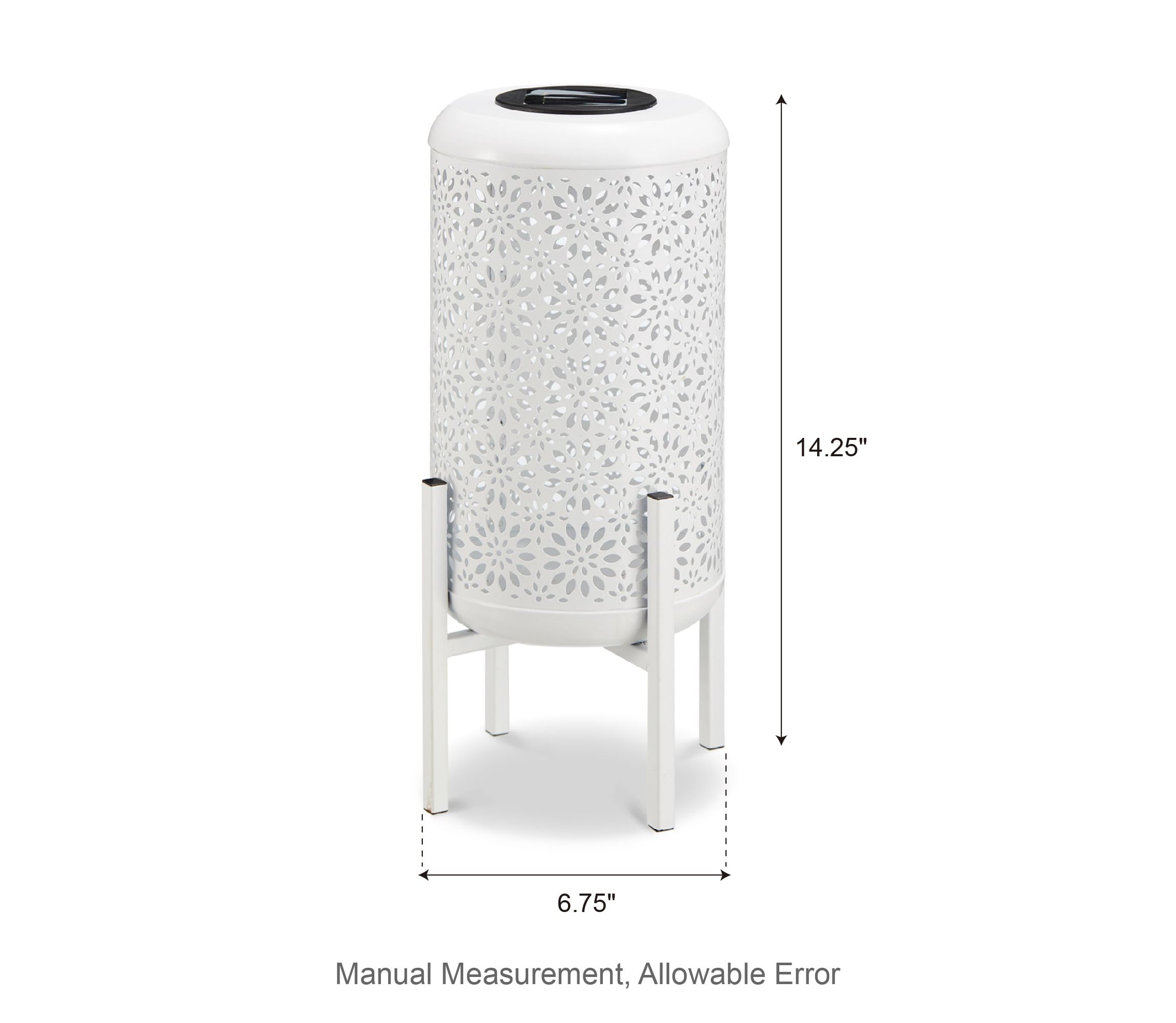 14.25"H Set of 2 White Metal Cutout Flower Pattern Solar Powered LED Outdoor Lantern with Stand