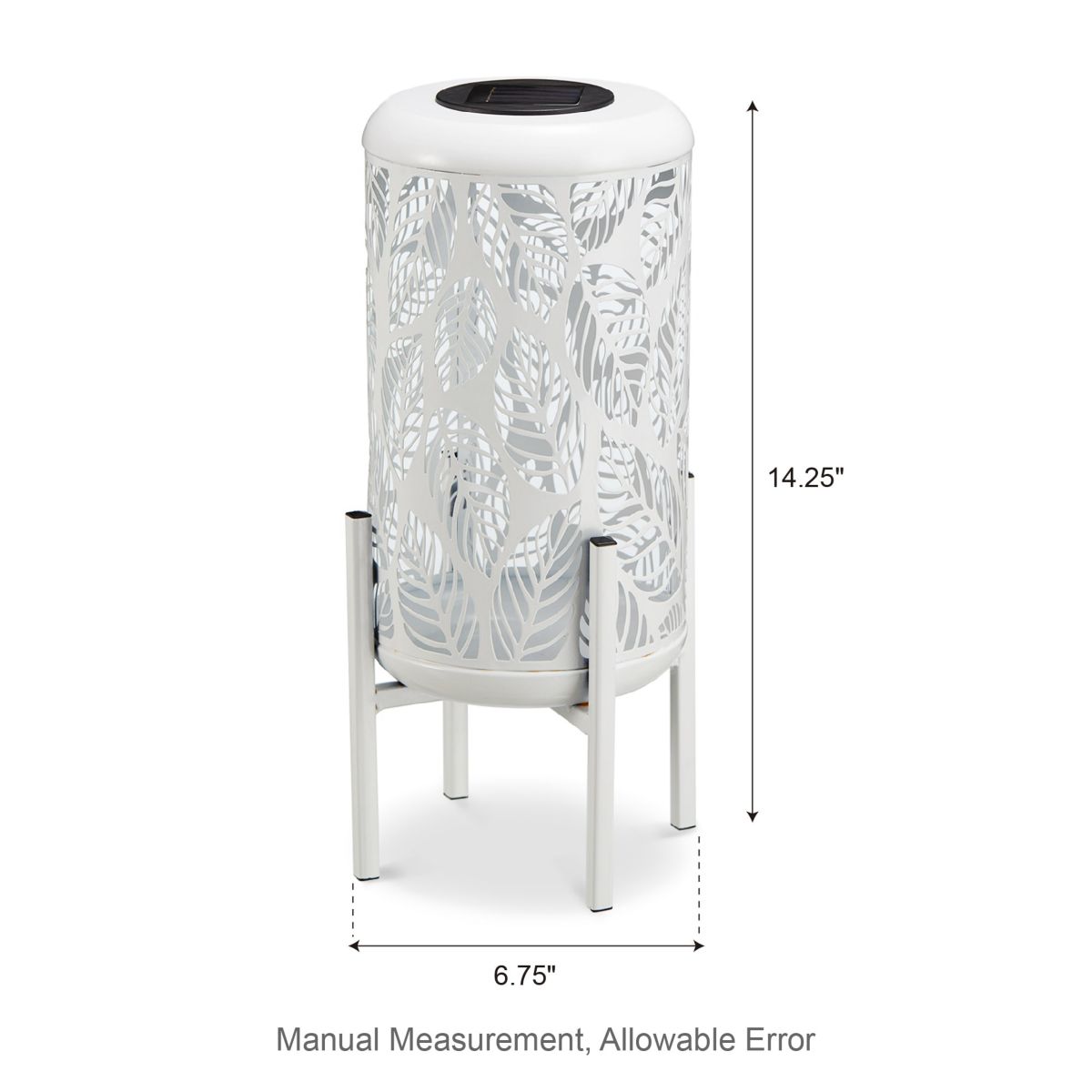 14.25"H White Metal Cutout Leaves Pattern Solar Powered LED Outdoor Lantern with Stand