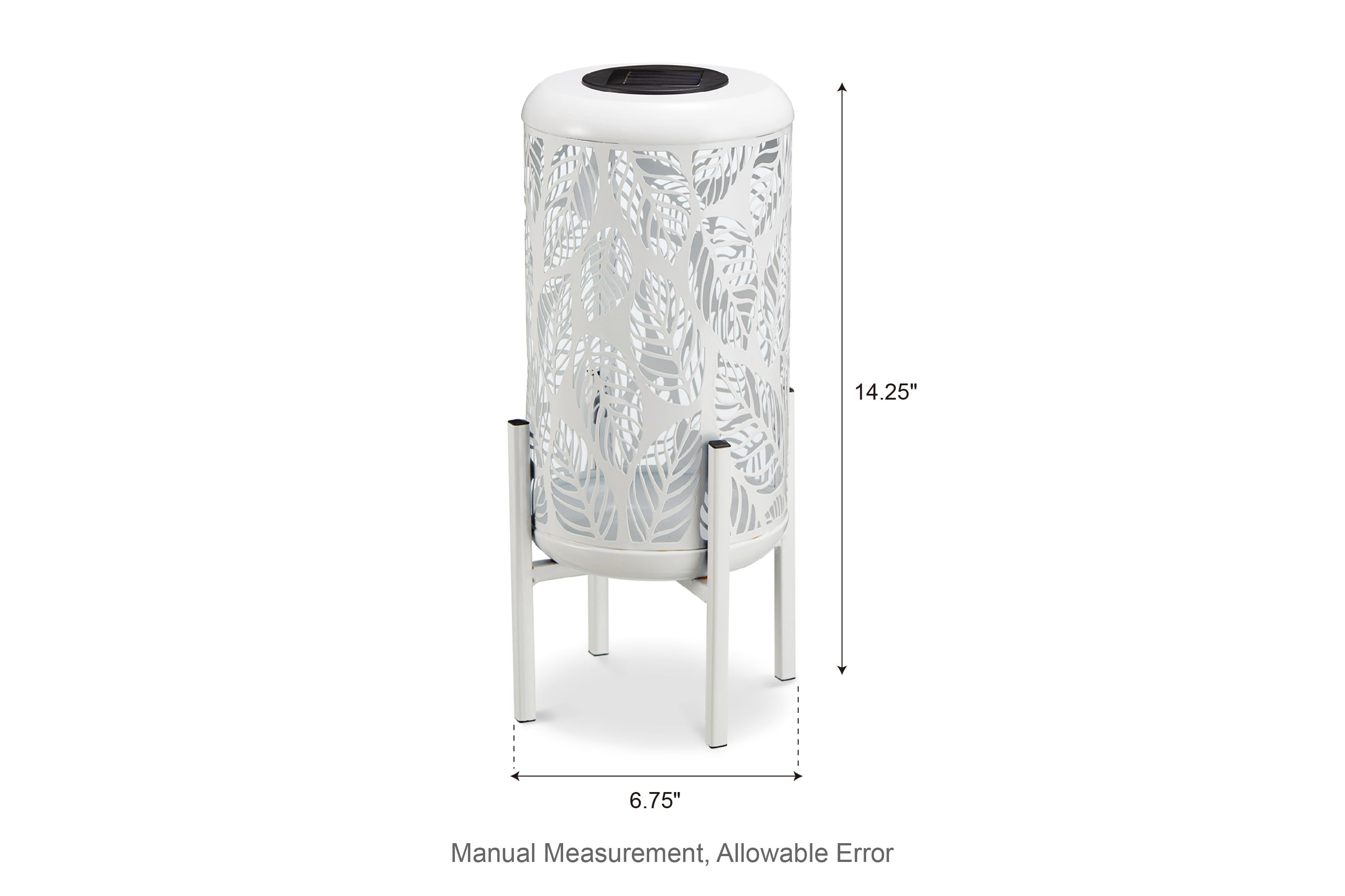 14.25"H White Metal Cutout Leaves Pattern Solar Powered LED Outdoor Lantern with Stand