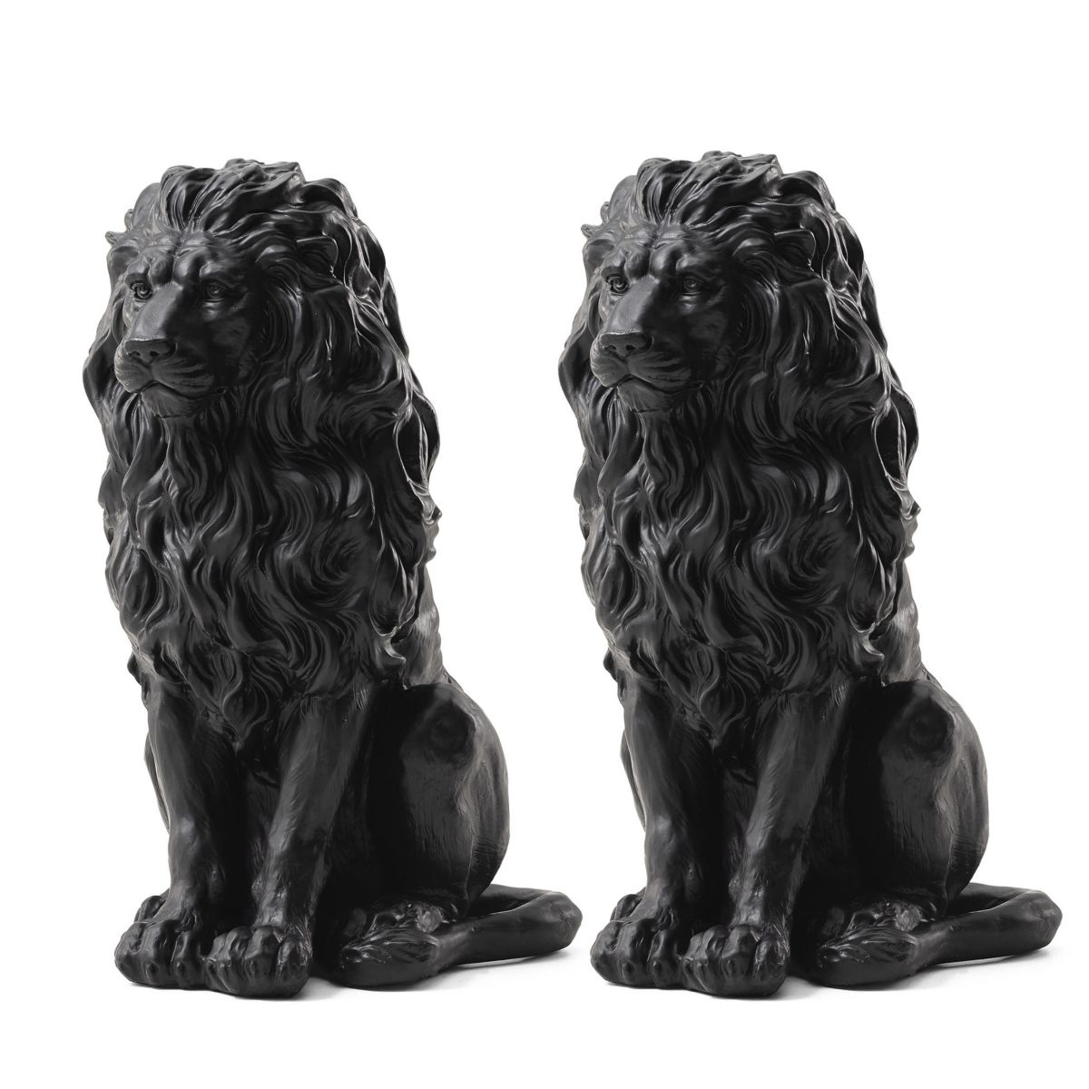 20.75"H MGO Black Sitting Lion Garden Statue