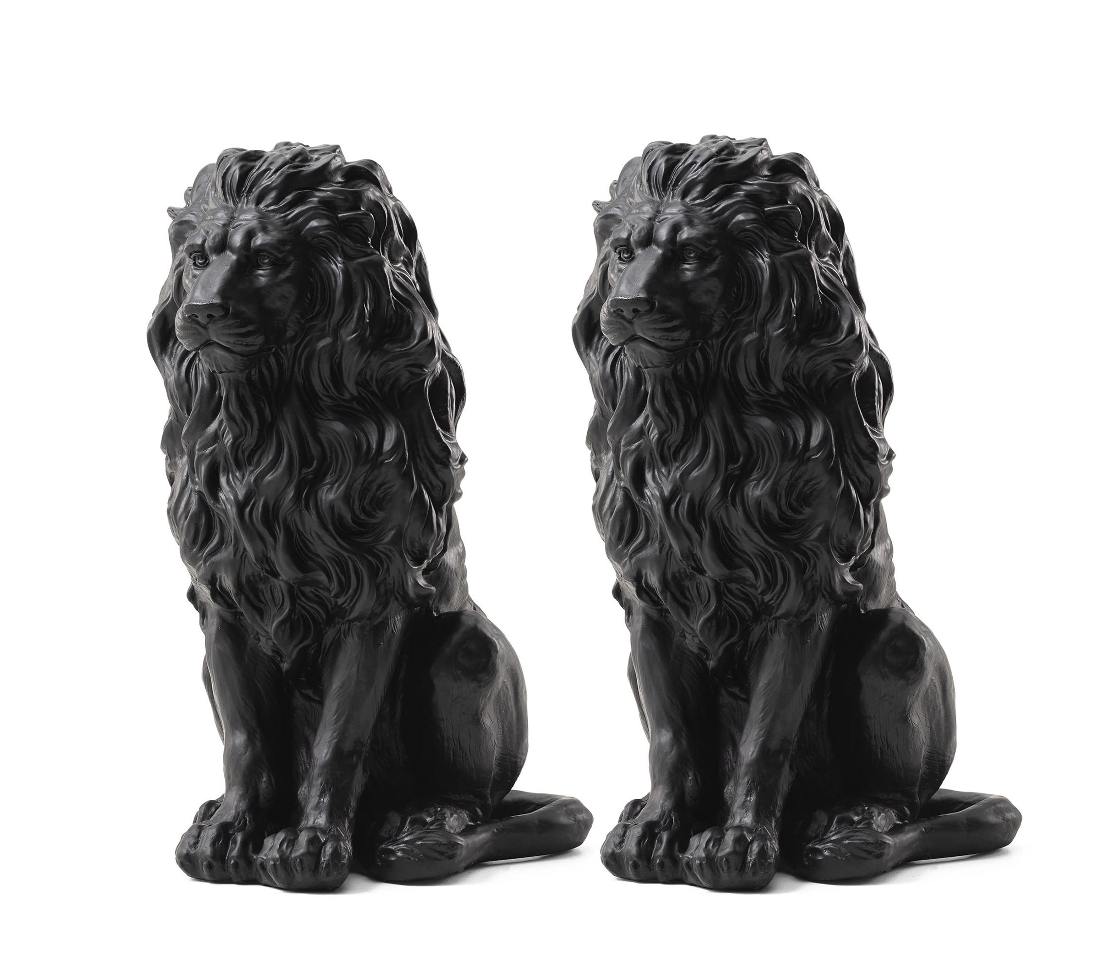 20.75"H MGO Black Sitting Lion Garden Statue